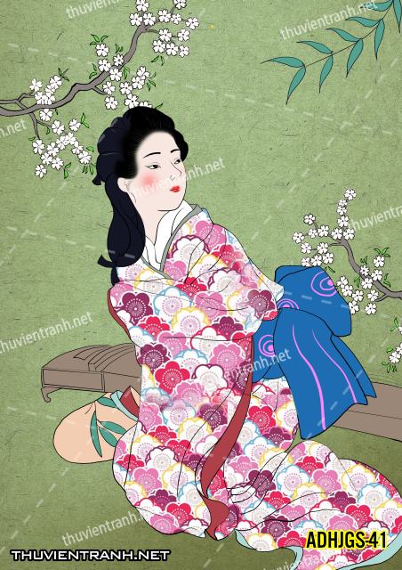 Tranh dán tường Cô gái  Nhật Bản mặc kimono, tranh minh họa cô gái Nhật Bản xưa -ADHJGS-41 - Kết quả tìm kiếm tranh tường